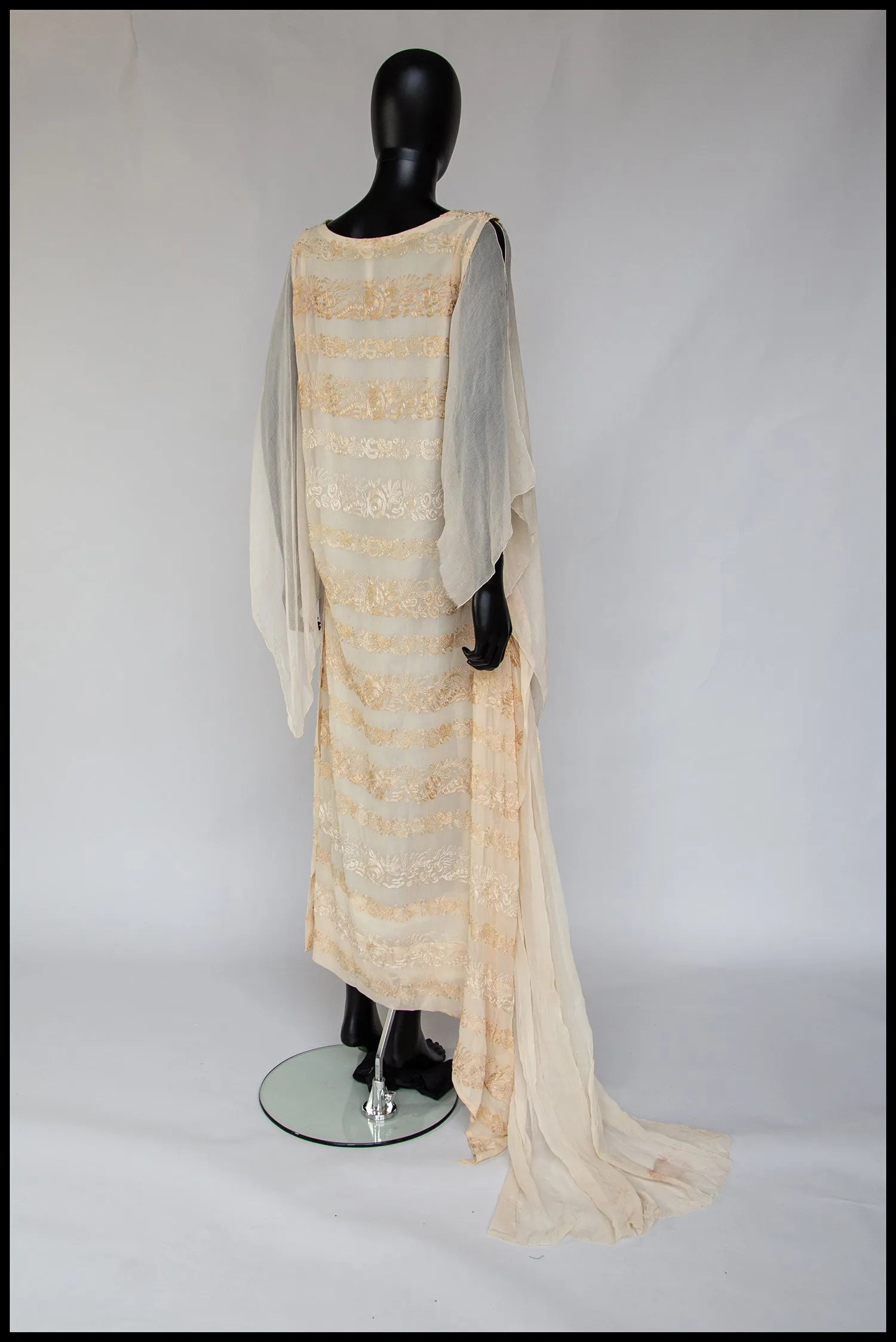 Vintage 1920s Cream Silk Chiffon Embroidered Dress