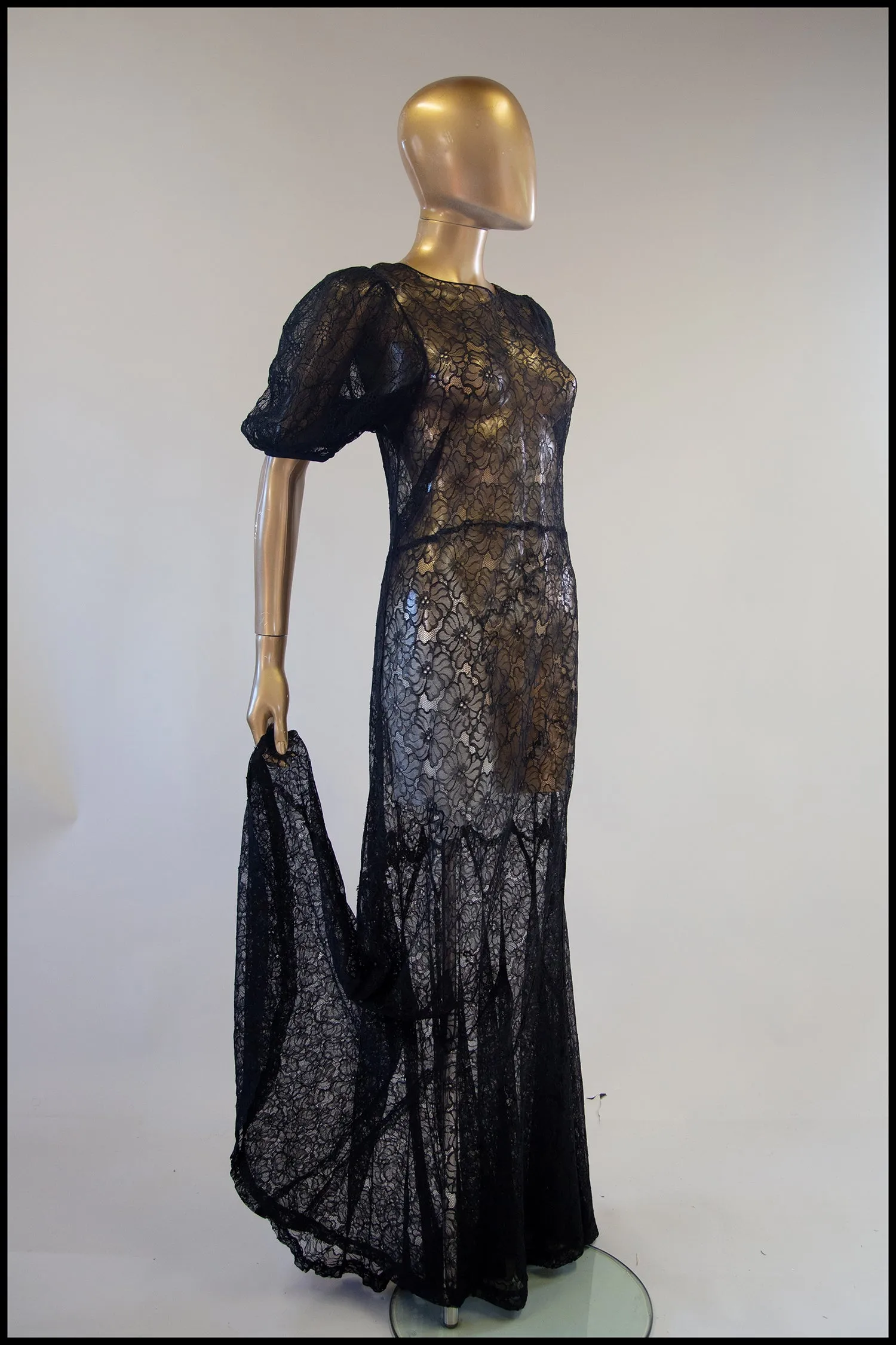 Vintage 1930s Black Lace Gown