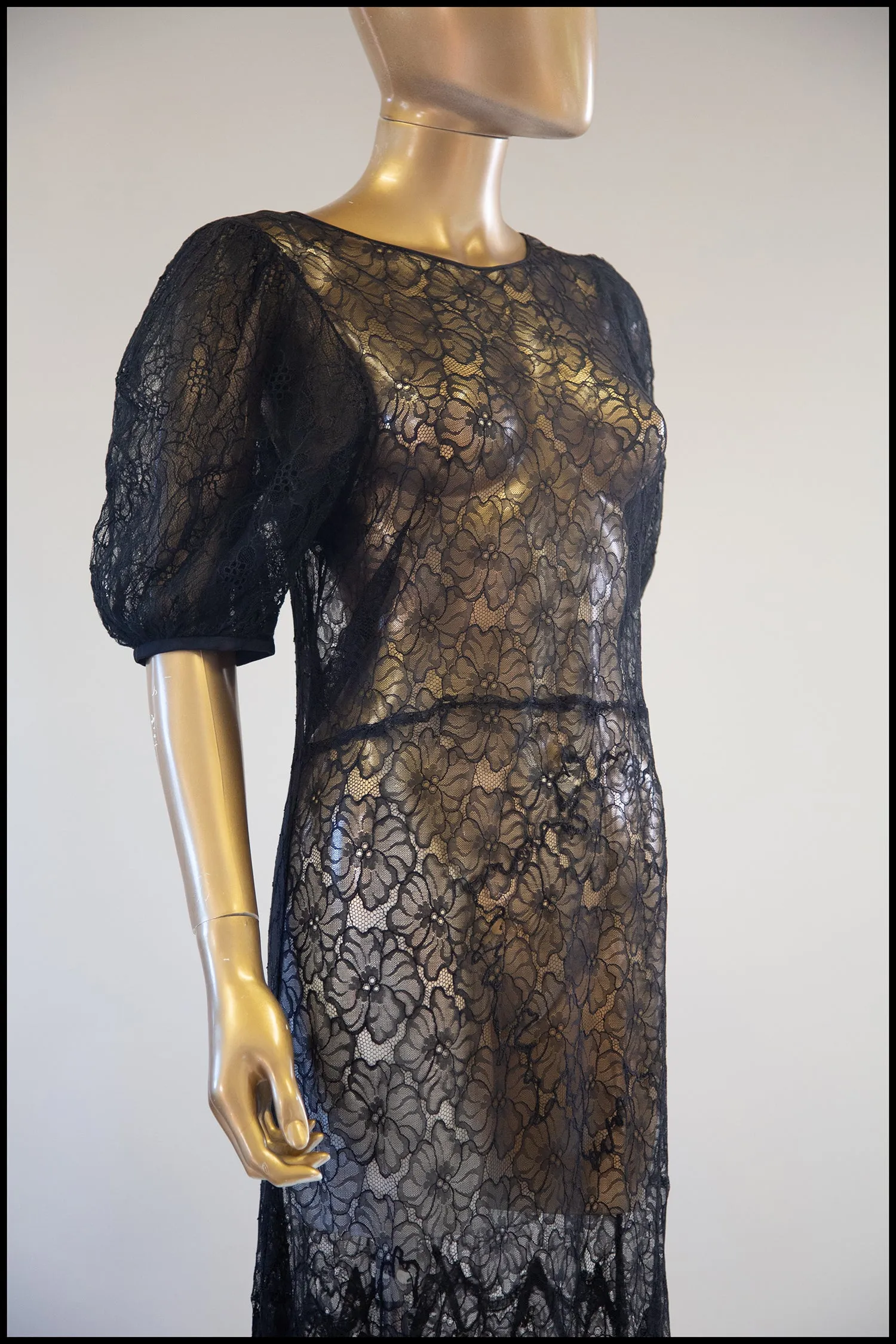 Vintage 1930s Black Lace Gown