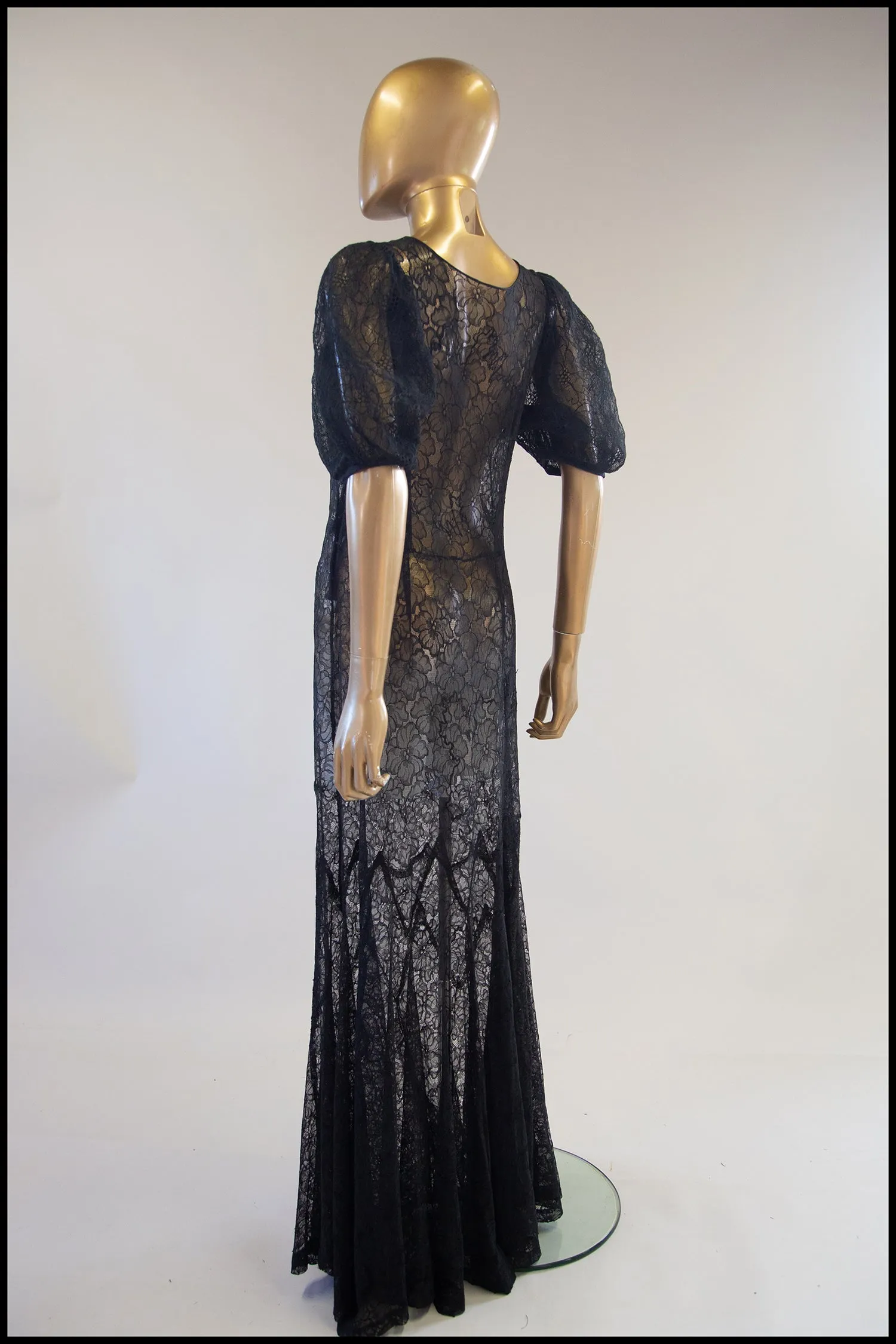 Vintage 1930s Black Lace Gown