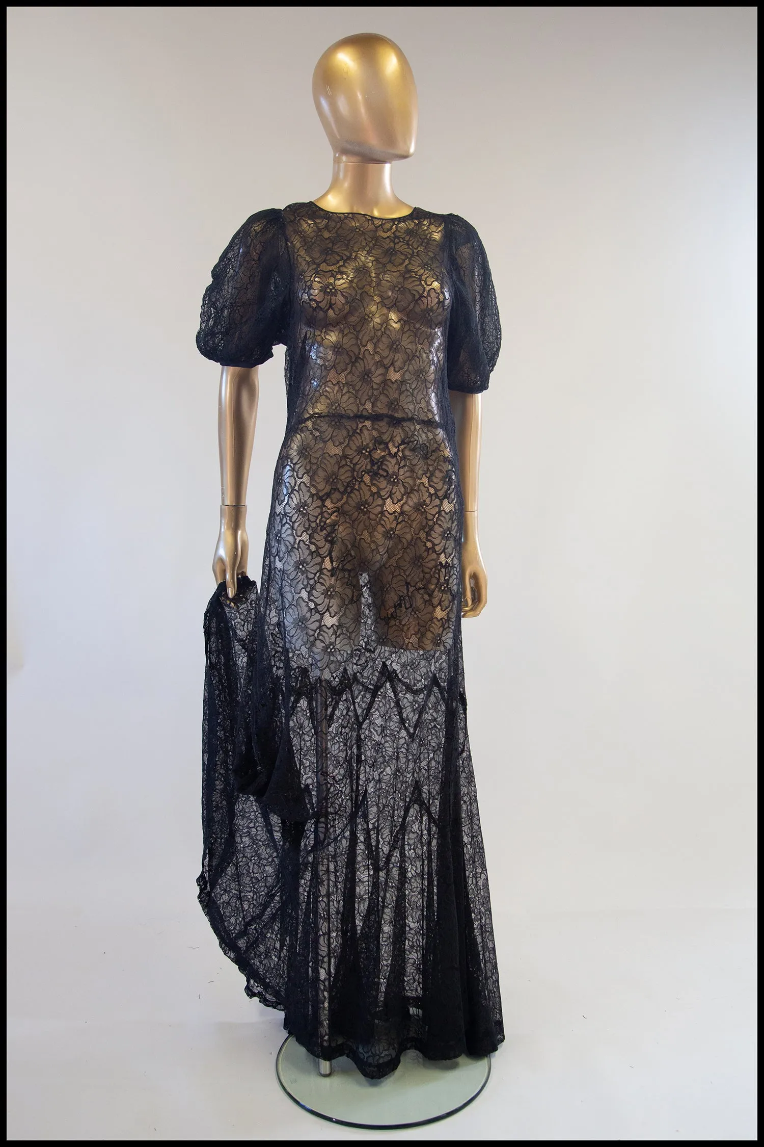 Vintage 1930s Black Lace Gown