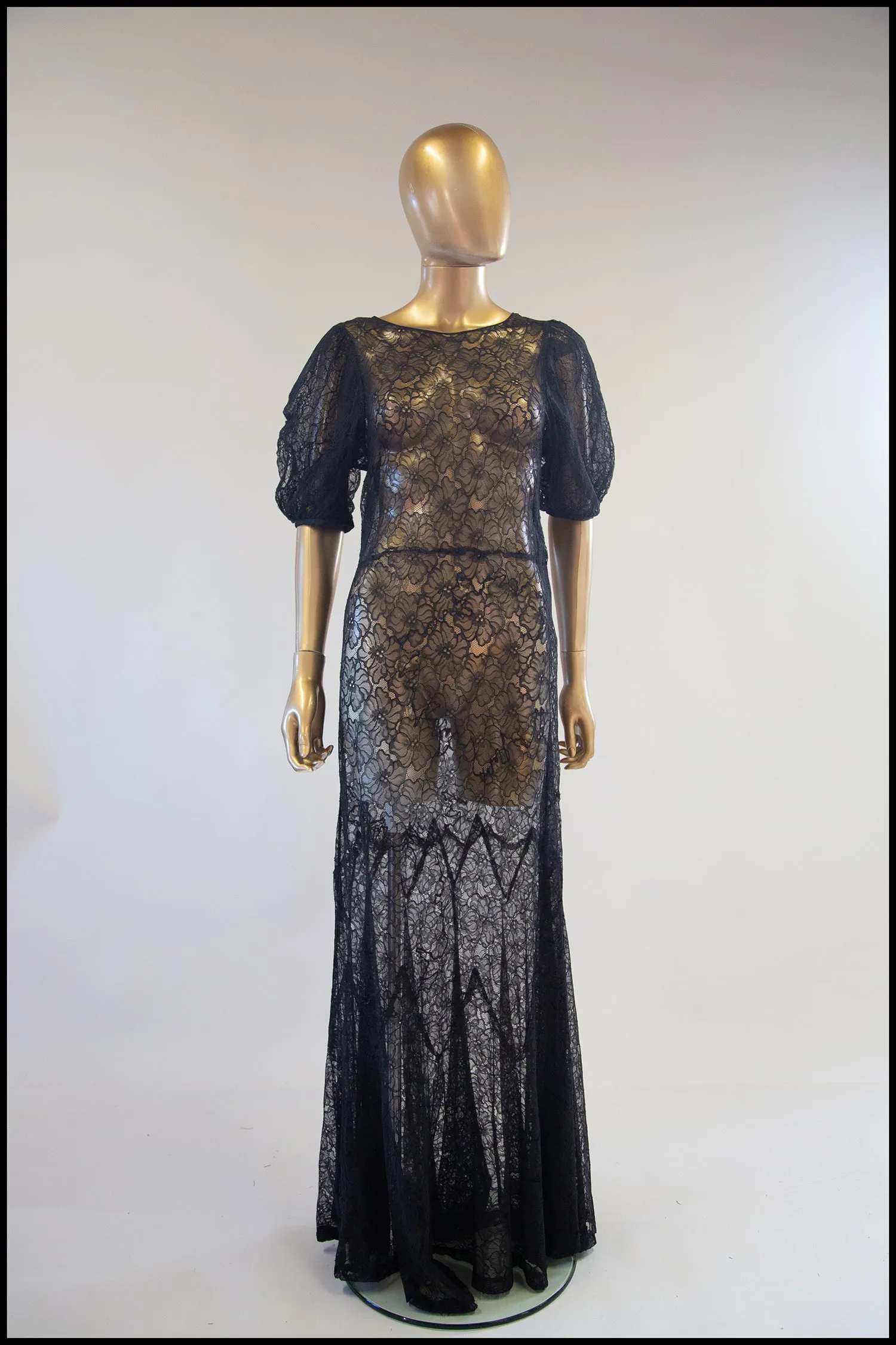 Vintage 1930s Black Lace Gown