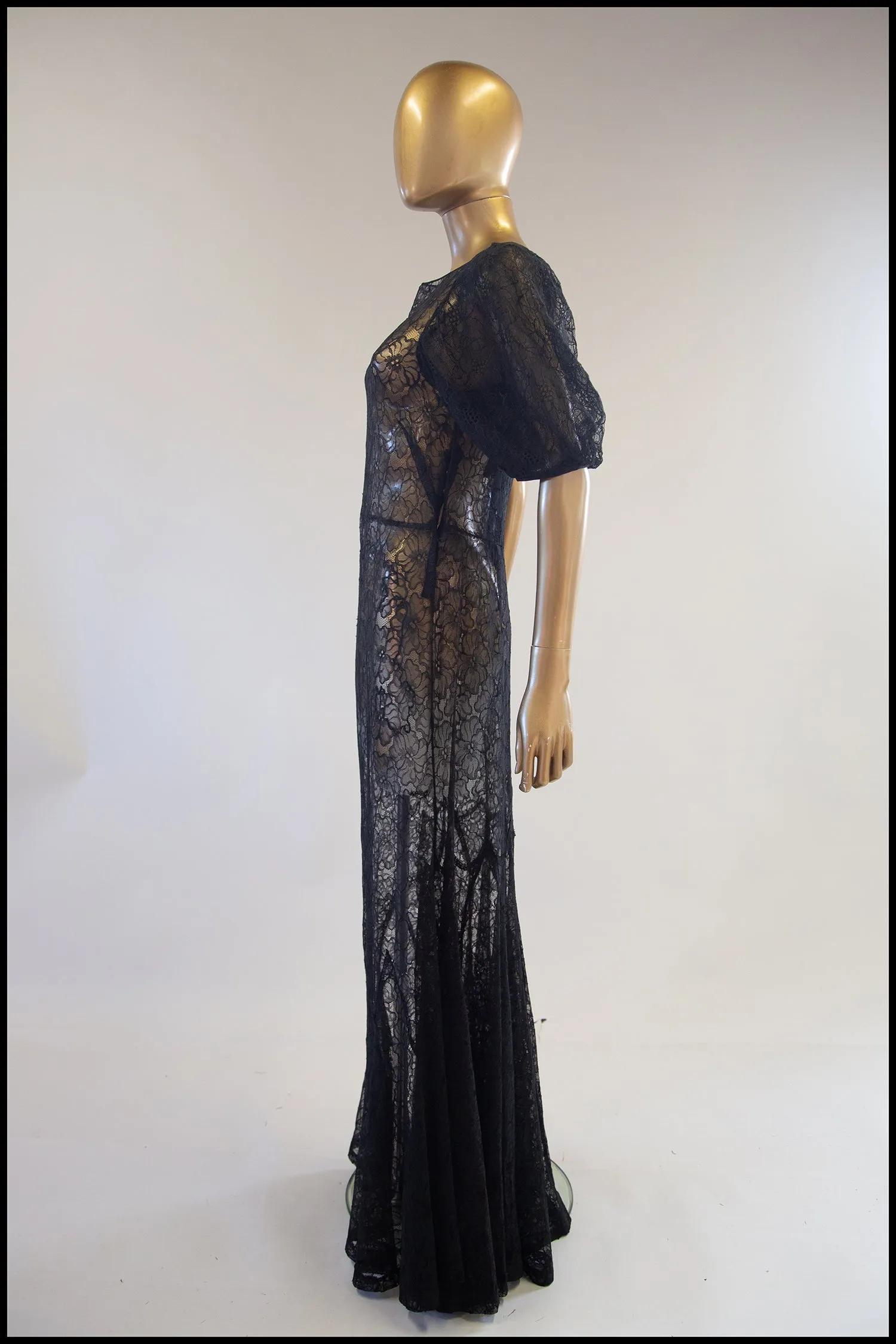 Vintage 1930s Black Lace Gown