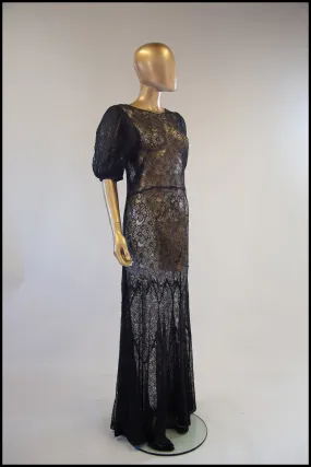 Vintage 1930s Black Lace Gown