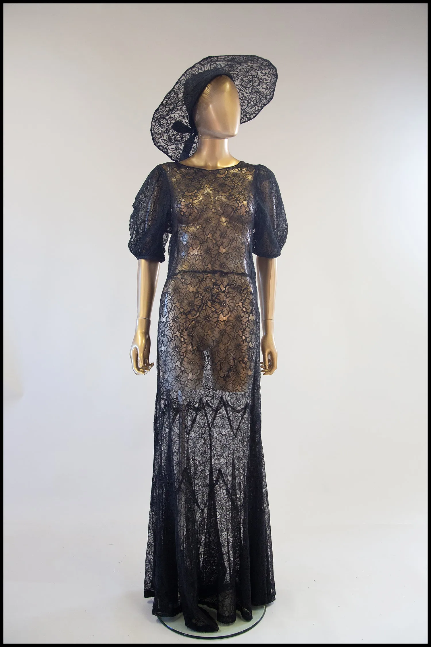 Vintage 1930s Black Lace Gown