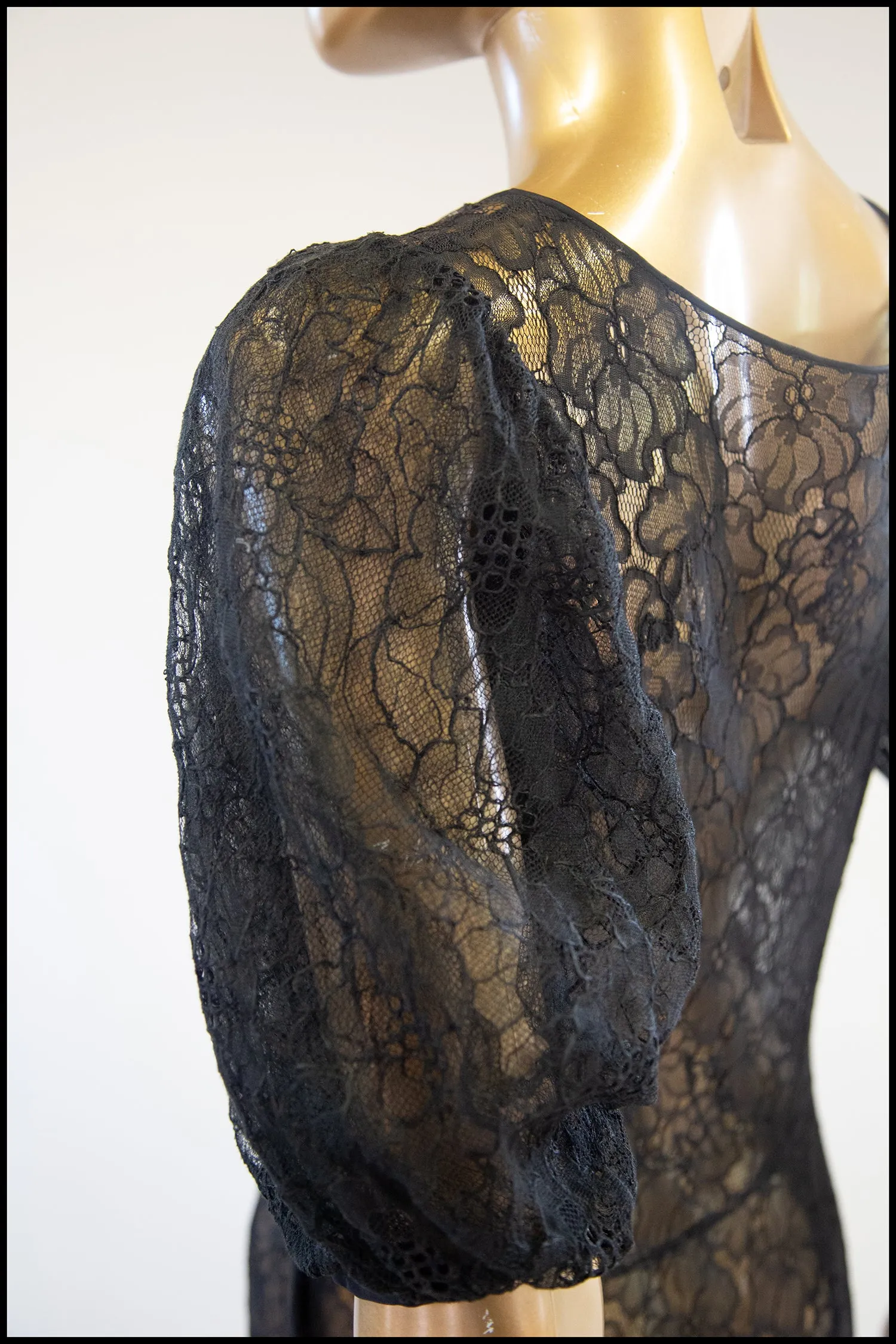 Vintage 1930s Black Lace Gown