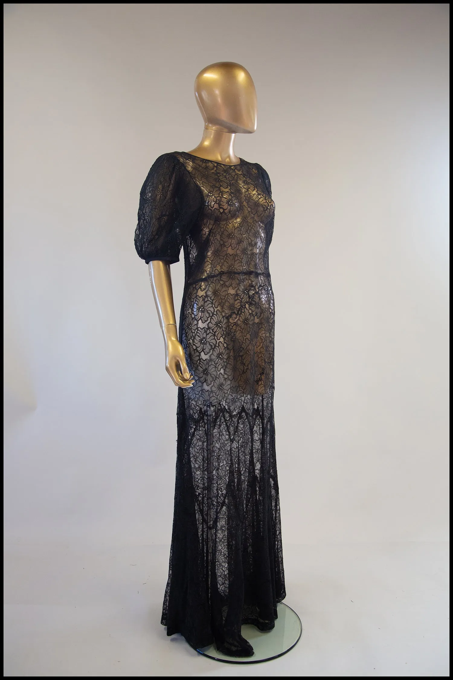 Vintage 1930s Black Lace Gown