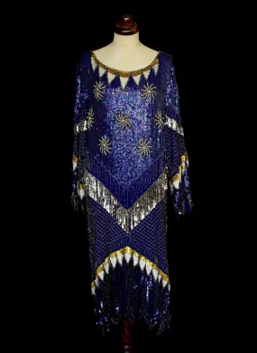 Vintage 1980s Deco Beaded Flapper Dress