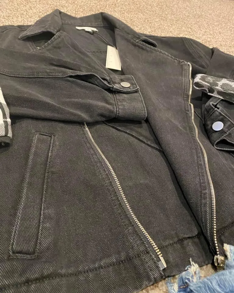 Vintage black denim Moto jacket