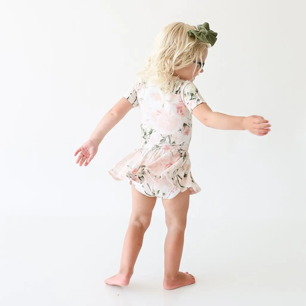 Vintage Pink Rose Twirl Skirt Bodysuit Dress