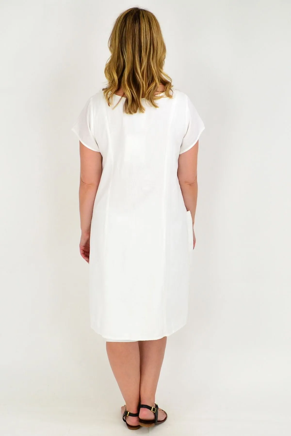 White Embroidered Linen Cotton Tunic Dress