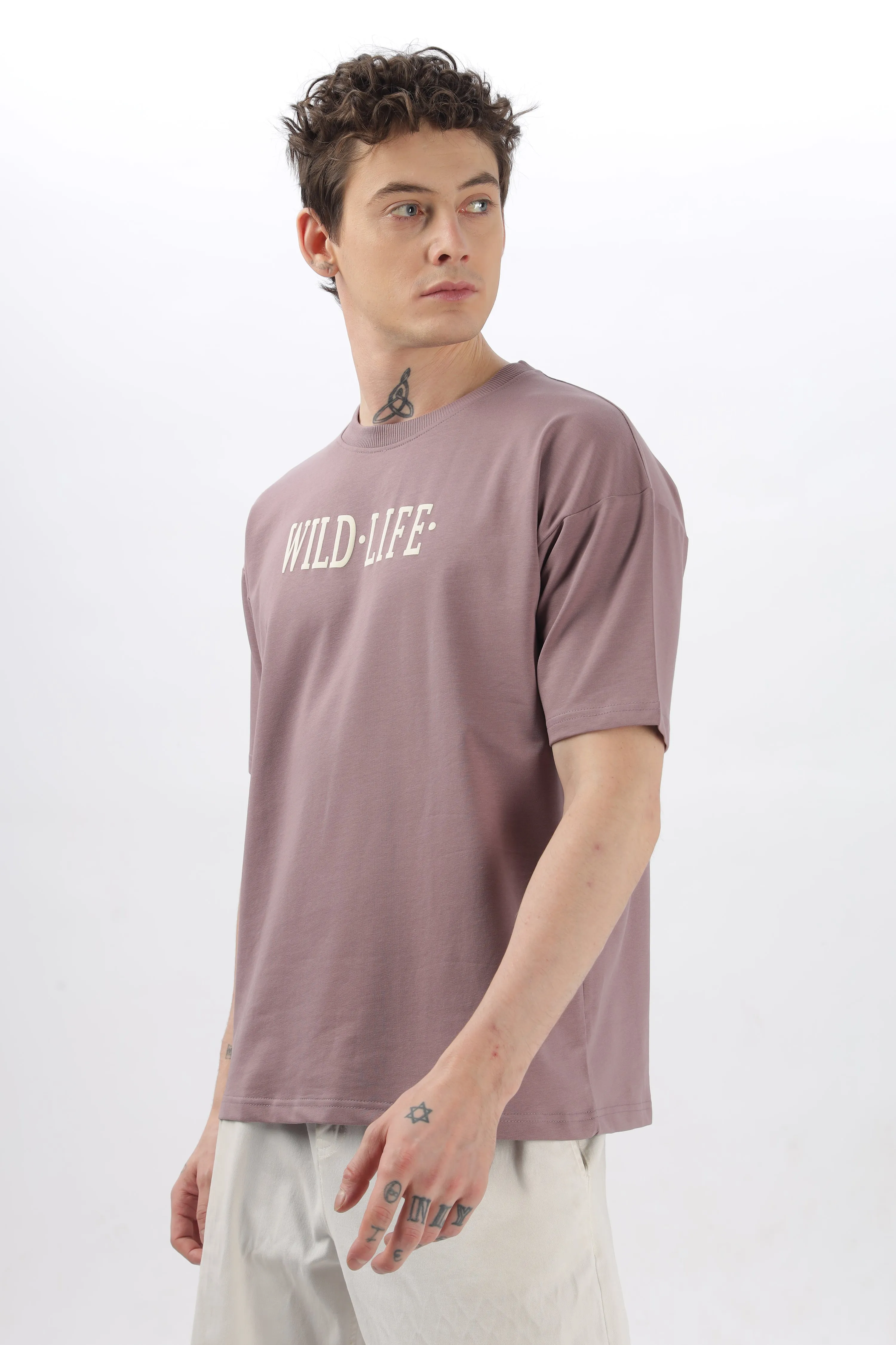 Wild Life Printed Purple T-Shirt