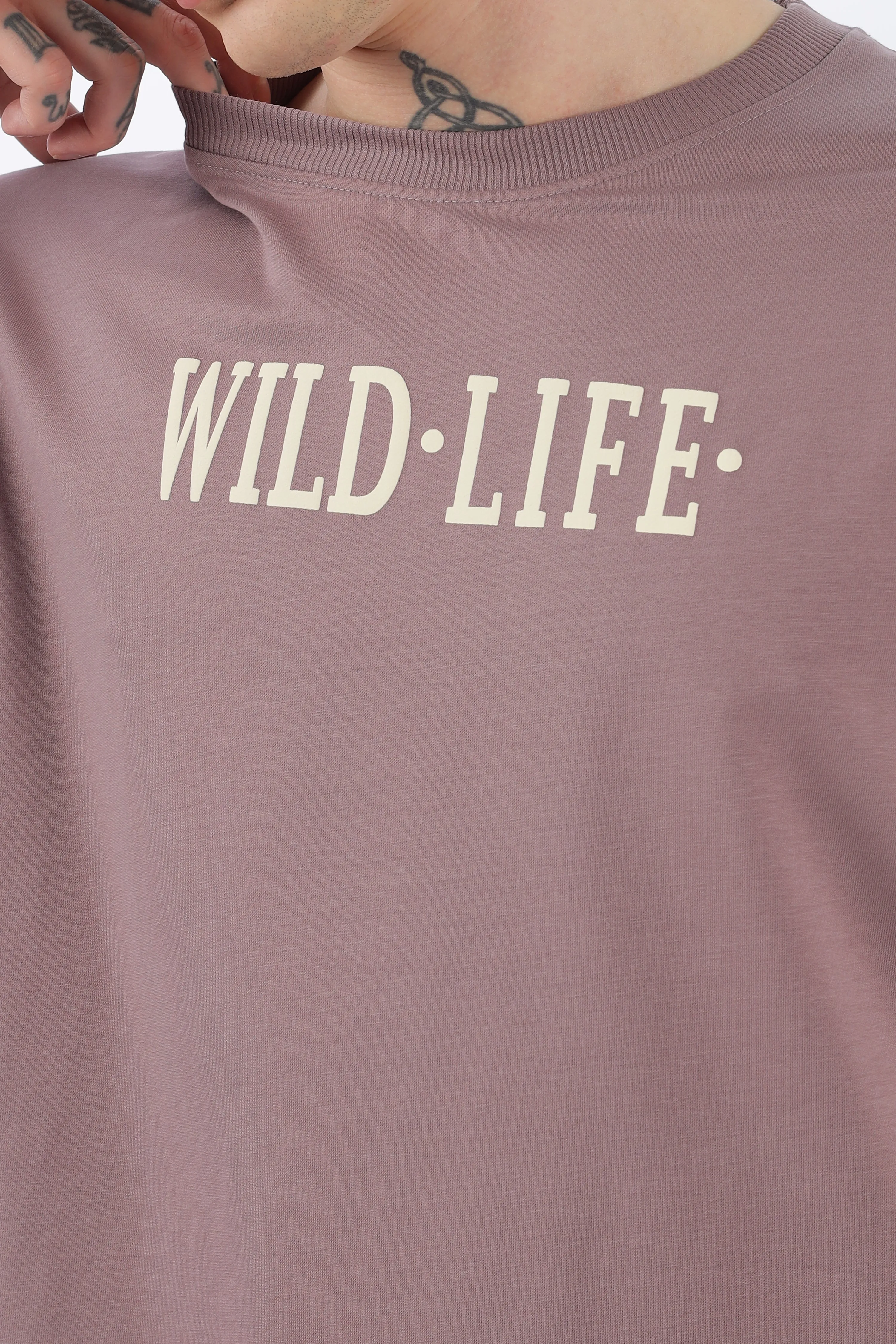 Wild Life Printed Purple T-Shirt