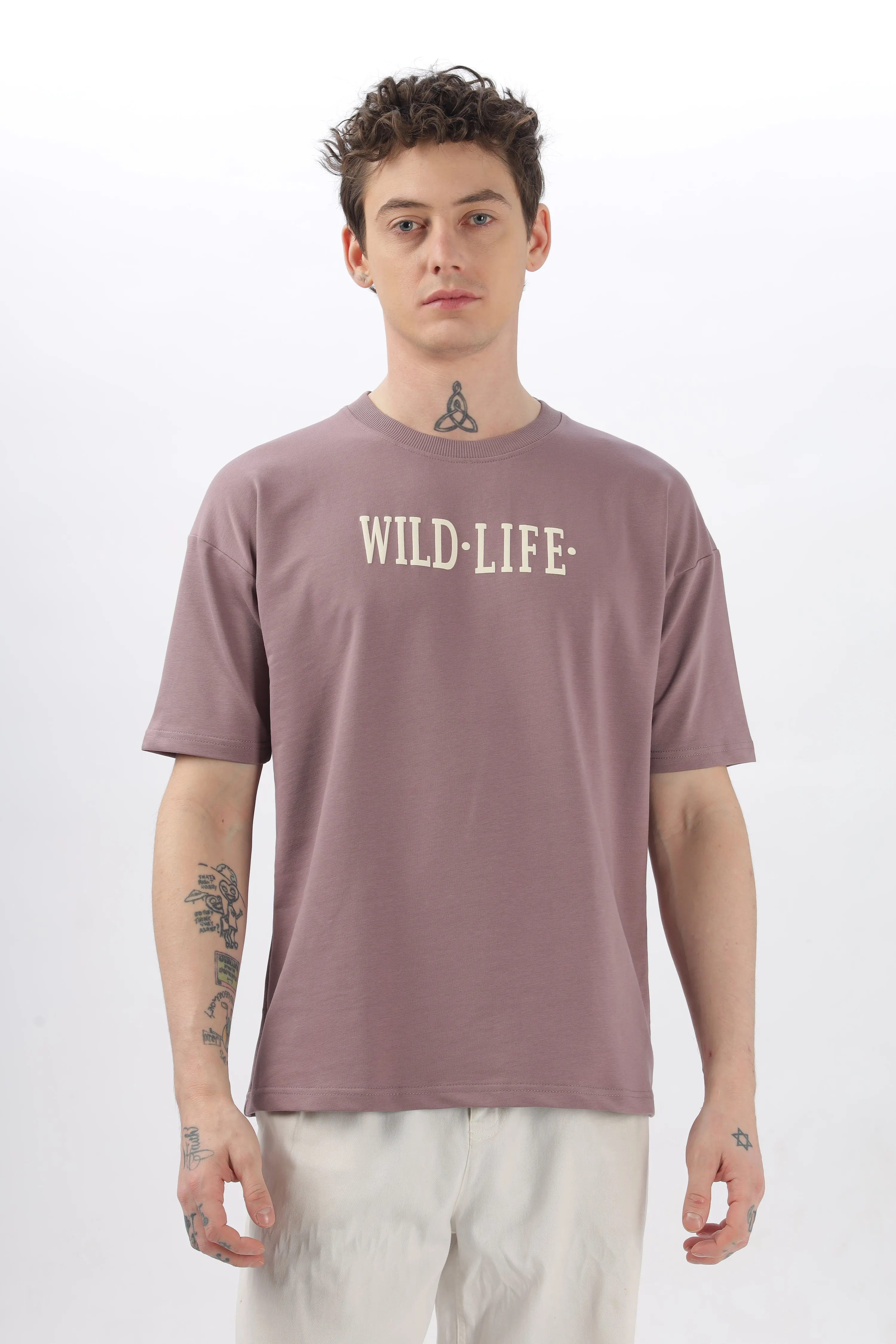 Wild Life Printed Purple T-Shirt