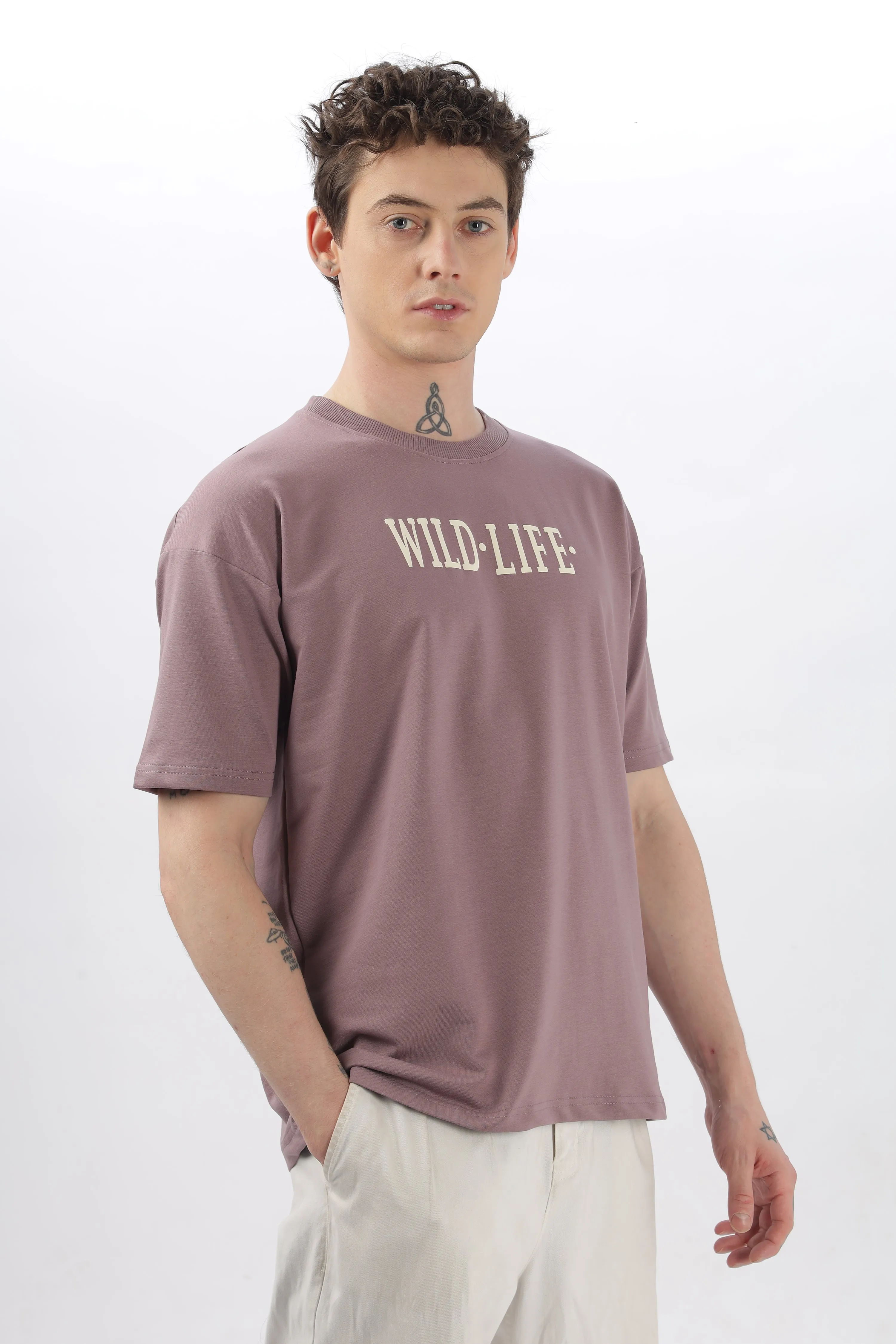 Wild Life Printed Purple T-Shirt