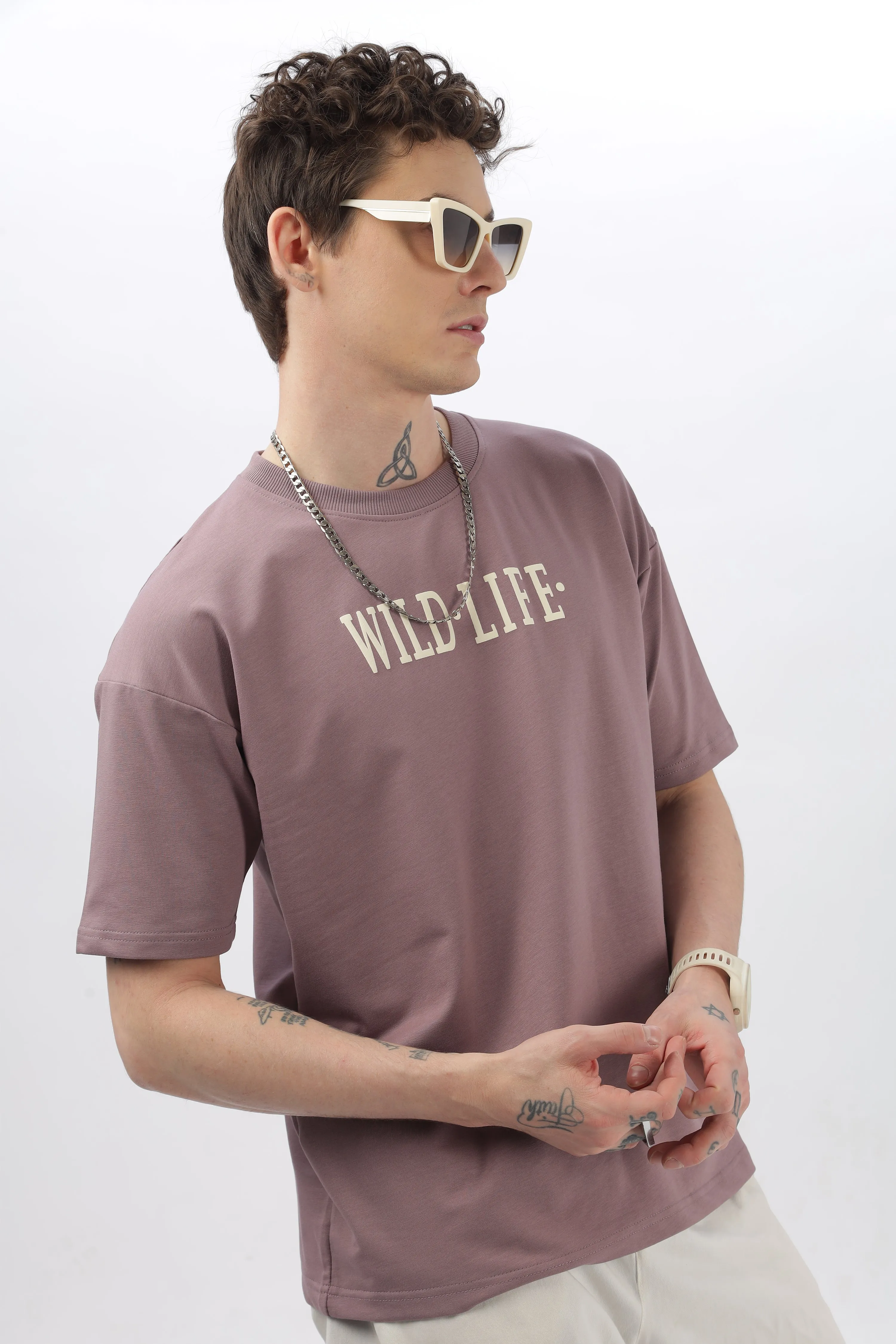 Wild Life Printed Purple T-Shirt