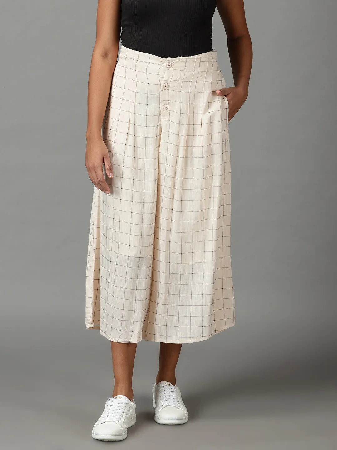 Women's Cream Checked Culottes