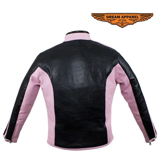 Womens Leather Jacket Black and Pink