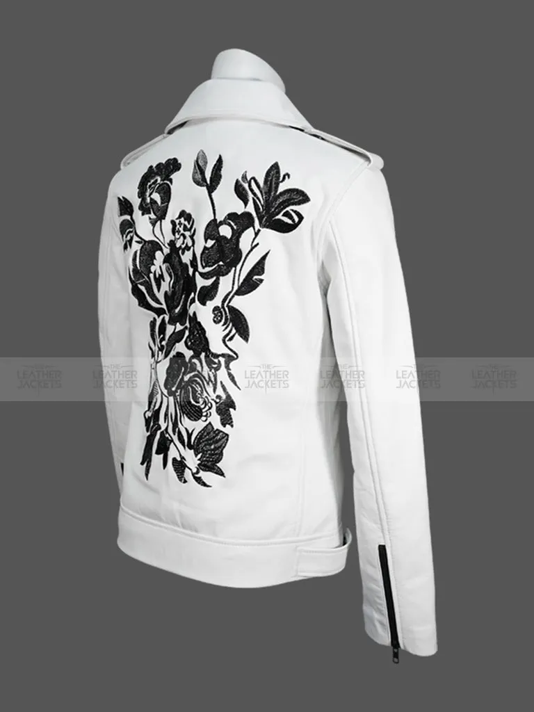 Women's Rose Embroidered Euphoria Biker Leather Jacket