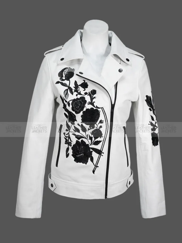 Women's Rose Embroidered Euphoria Biker Leather Jacket