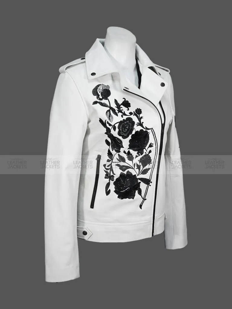 Women's Rose Embroidered Euphoria Biker Leather Jacket