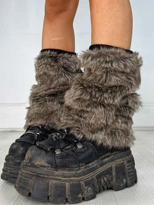 Y2K Faux Fur Patchwork Cozy Leg Warmer