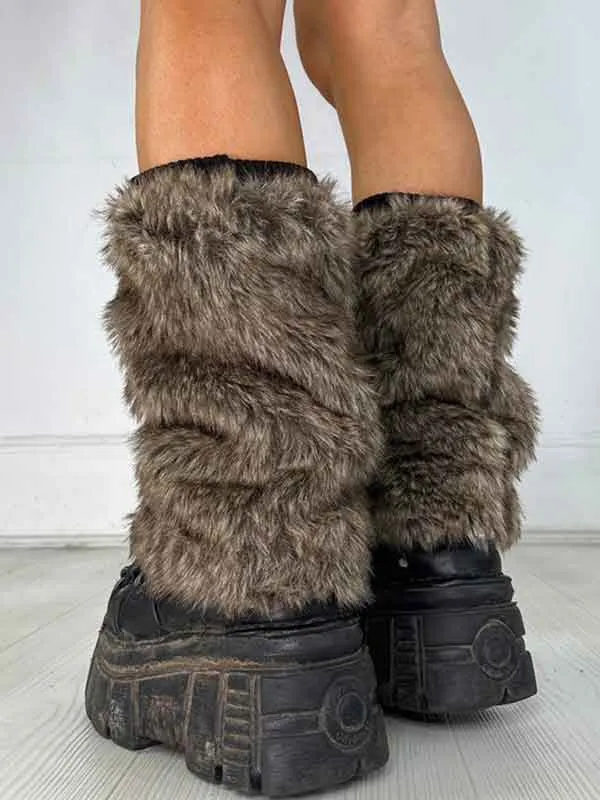 Y2K Faux Fur Patchwork Cozy Leg Warmer