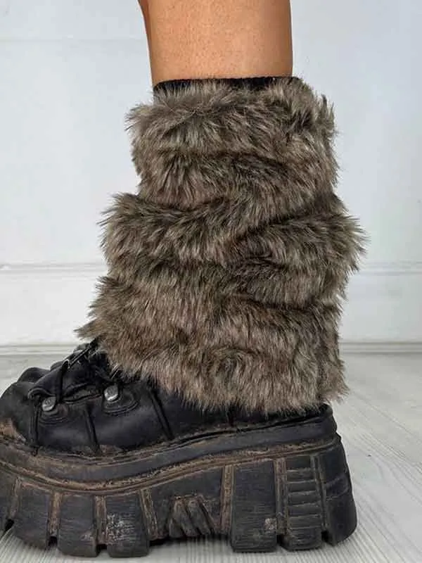 Y2K Faux Fur Patchwork Cozy Leg Warmer