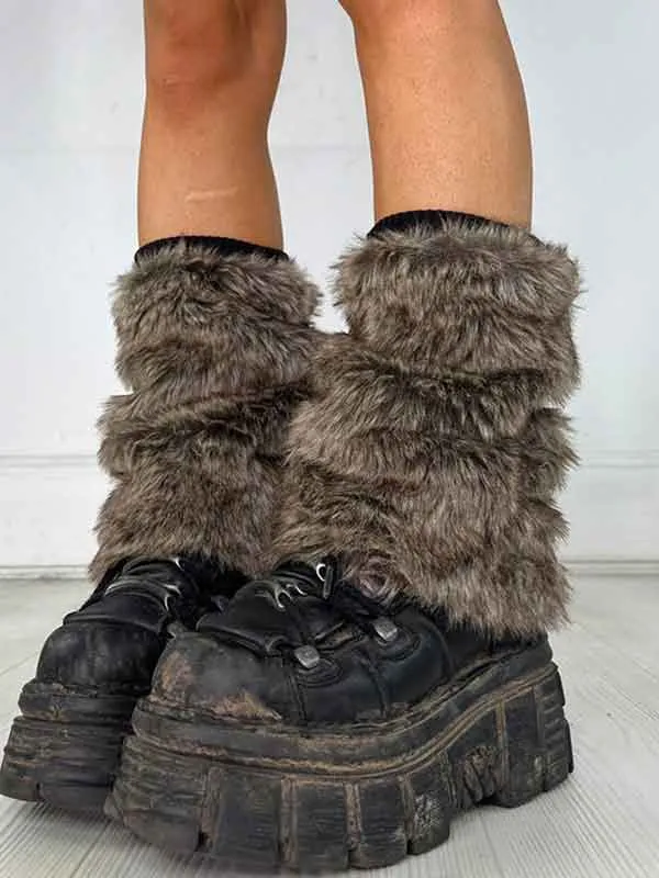 Y2K Faux Fur Patchwork Cozy Leg Warmer