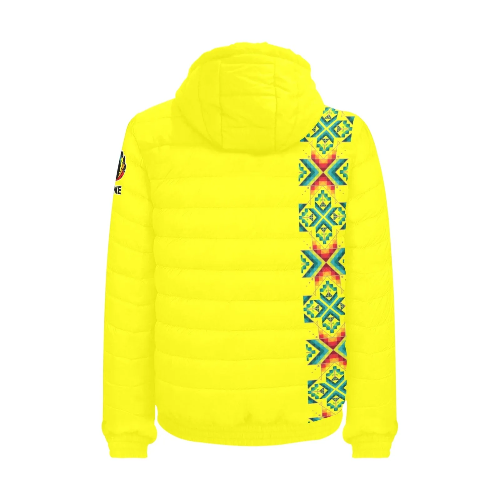 Yellow Blanket Strip Men's Padded Hooded Jacket