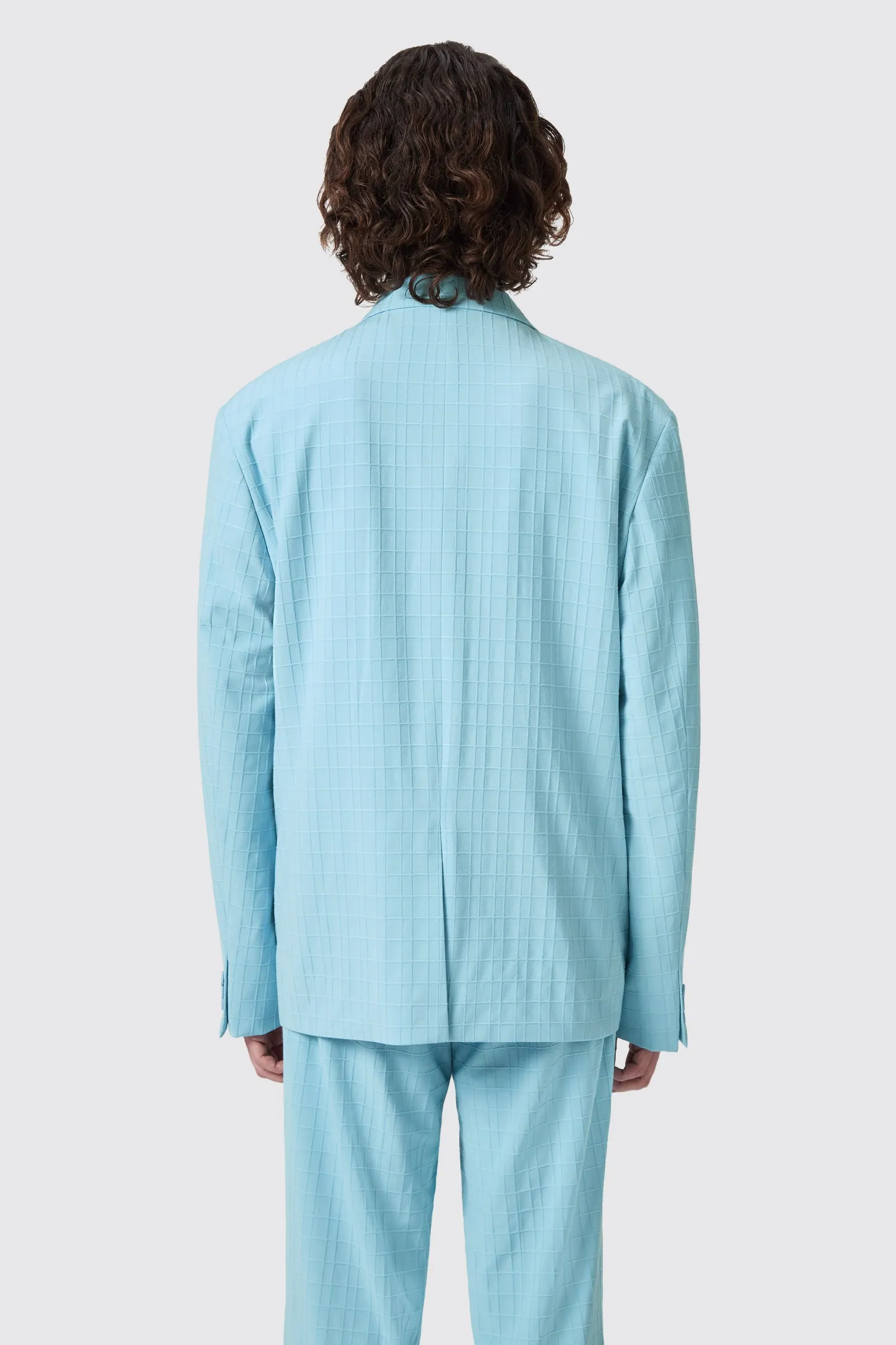 Zidan Oversized Blue Jacquard Double Breasted Jacket